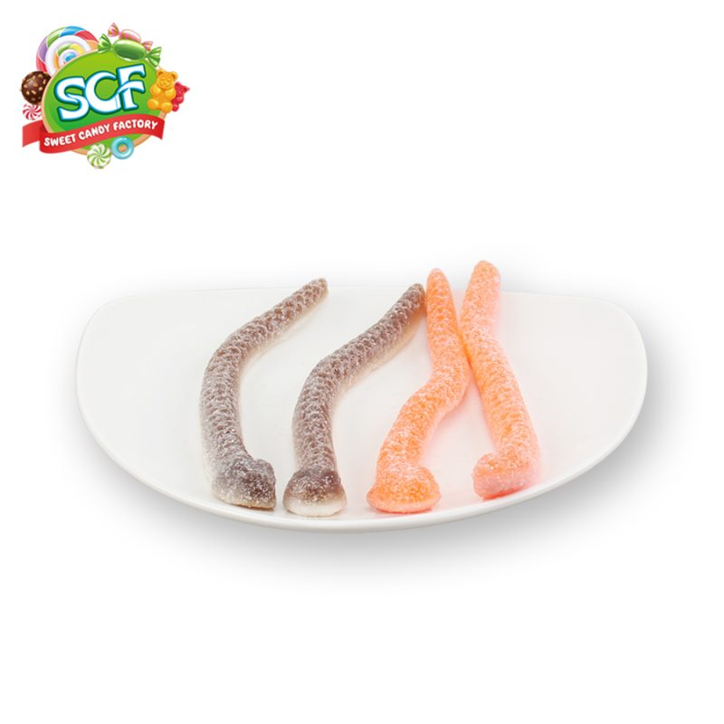 Delicious competitive price cola flavor long gummy snake from China candy factory