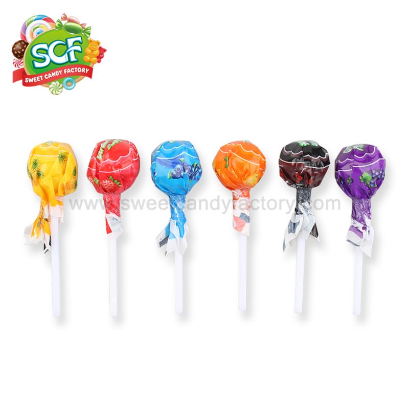 Hot sales multi color Fruity lollipop with fruit juice inside