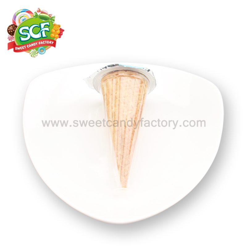 Ice cream cone shape wafer with crispy biscuit and chocolate jam inside