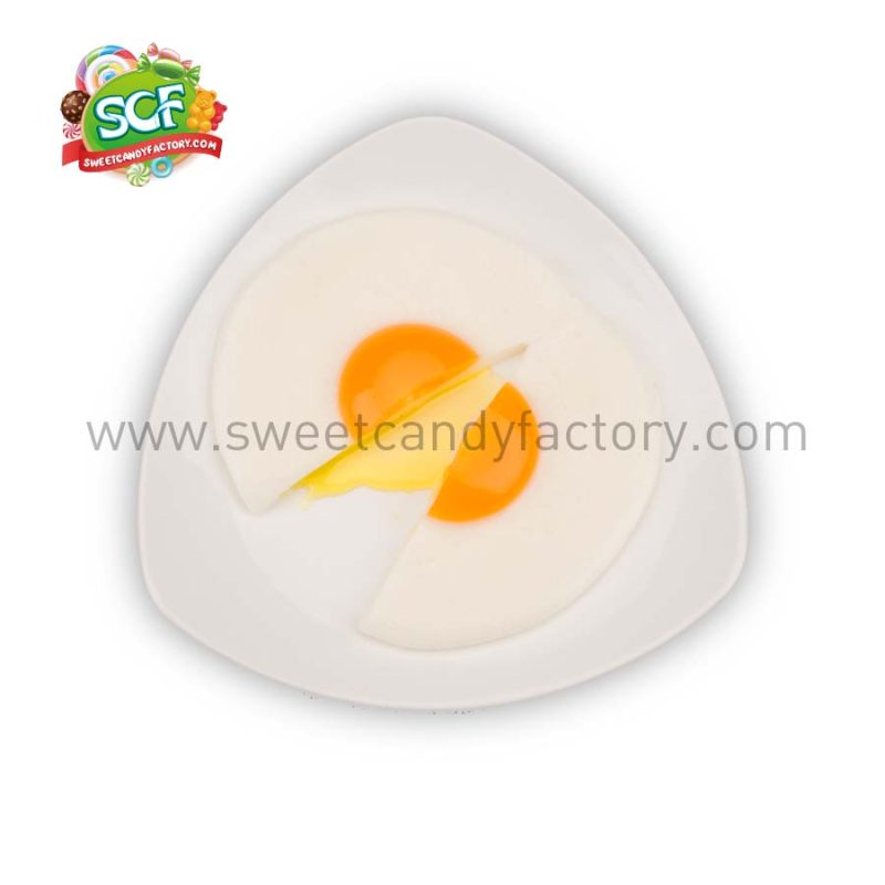 fried egg gummy with fruit jam inside