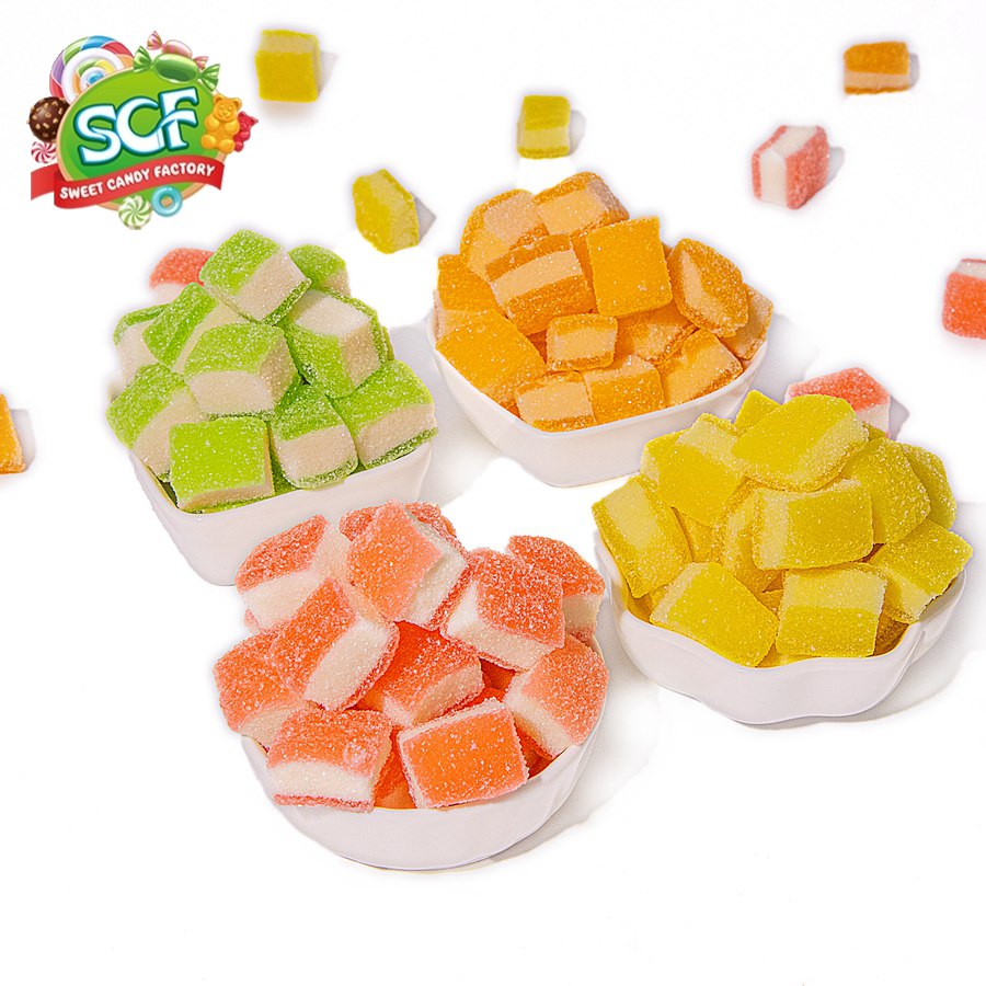 Colorful big cube cute gummy candy with sugar