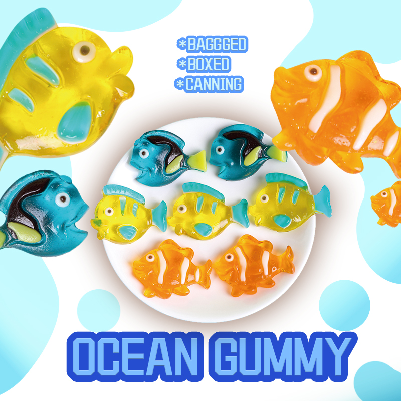 Wholesale B2B HALAL Fruit Gummies Juice Tropical Fish Shape Ocean Gummy Candy