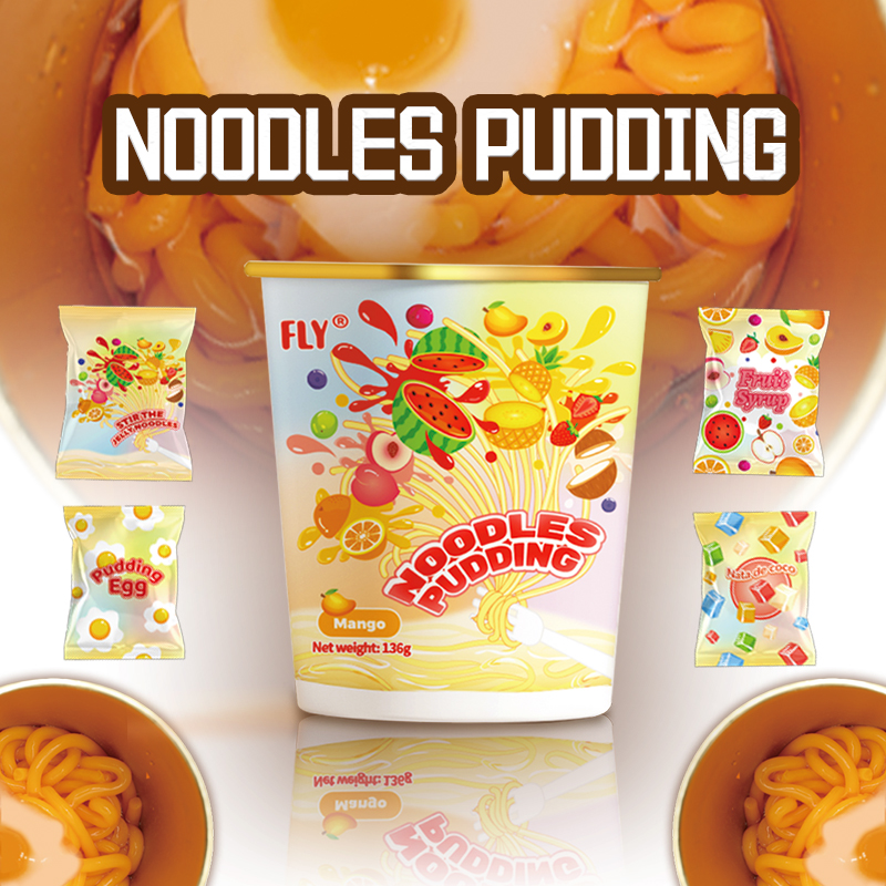 HALAL Customized DIY Fruit Flavor Fried Egg Noodle Pudding Jelly With Popping Candy For Kids