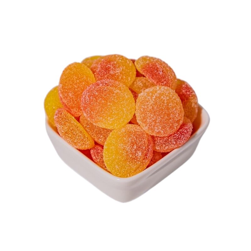 Hot Sale Sugar Coated Fruity Peach Flavor Fruit Shape Soft Gummy Candy