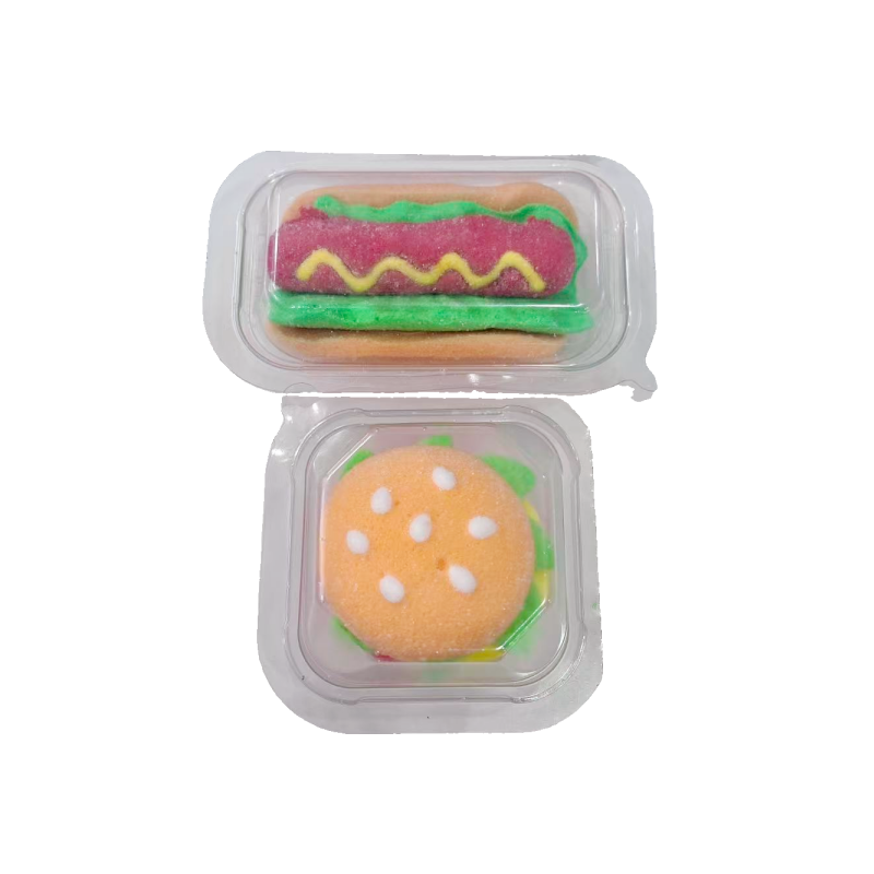 Halal Fast Food Hamburger Jelly Candies Soft Gelatin 3D Burger Hot Dog Shaped Marshmallow-sweetcandyfactory