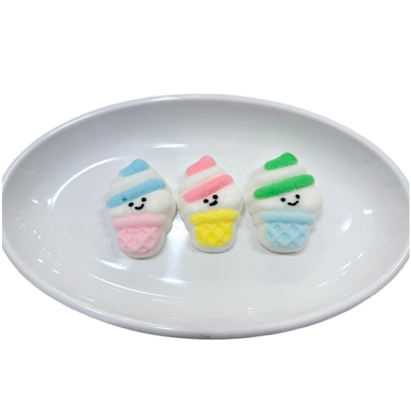 Customize Shape Halal Jelly Candies Sweet Soft Gelatin Vanilla 3D Ice Cream Shape Marshmallow-sweetcandyfactory