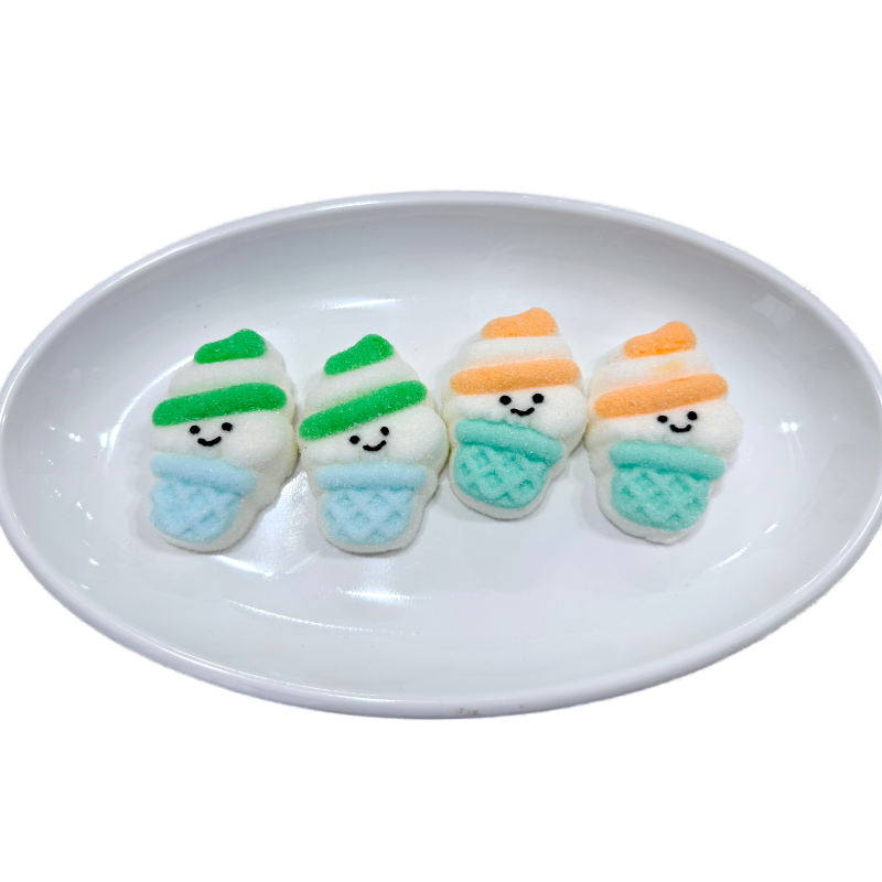 Customize Shape Halal Jelly Candies Sweet Soft Gelatin Vanilla 3D Ice Cream Shape Marshmallow